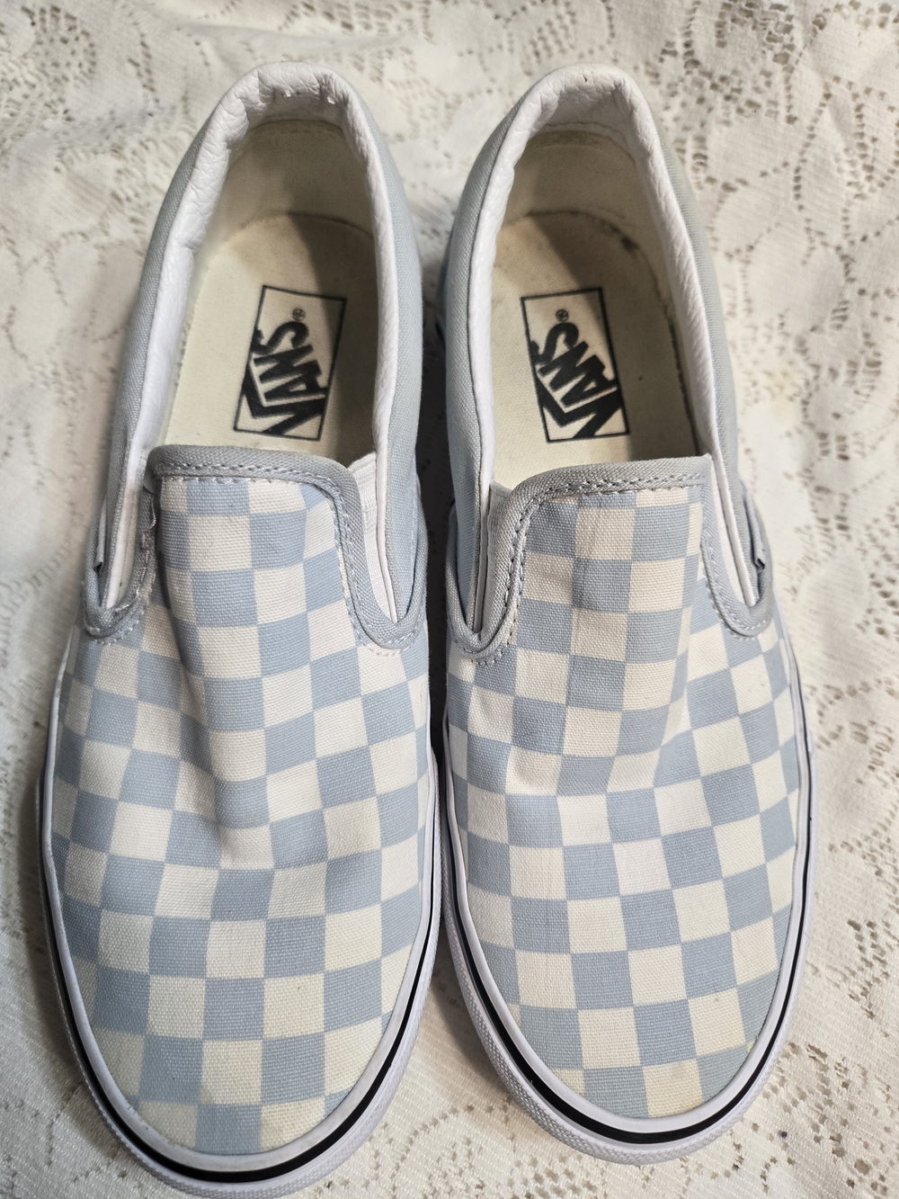 Vans Slip-On Women's Size 8. Men's Size 6.5 Checkerboard - Light Blue/White